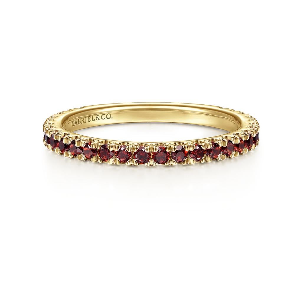 For Sale:  Garnet Stackable 2mm Band 14K Gold January Birthstone Stack Ring LR50889 3