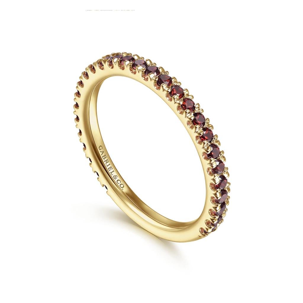 For Sale:  Garnet Stackable 2mm Band 14K Gold January Birthstone Stack Ring LR50889 4