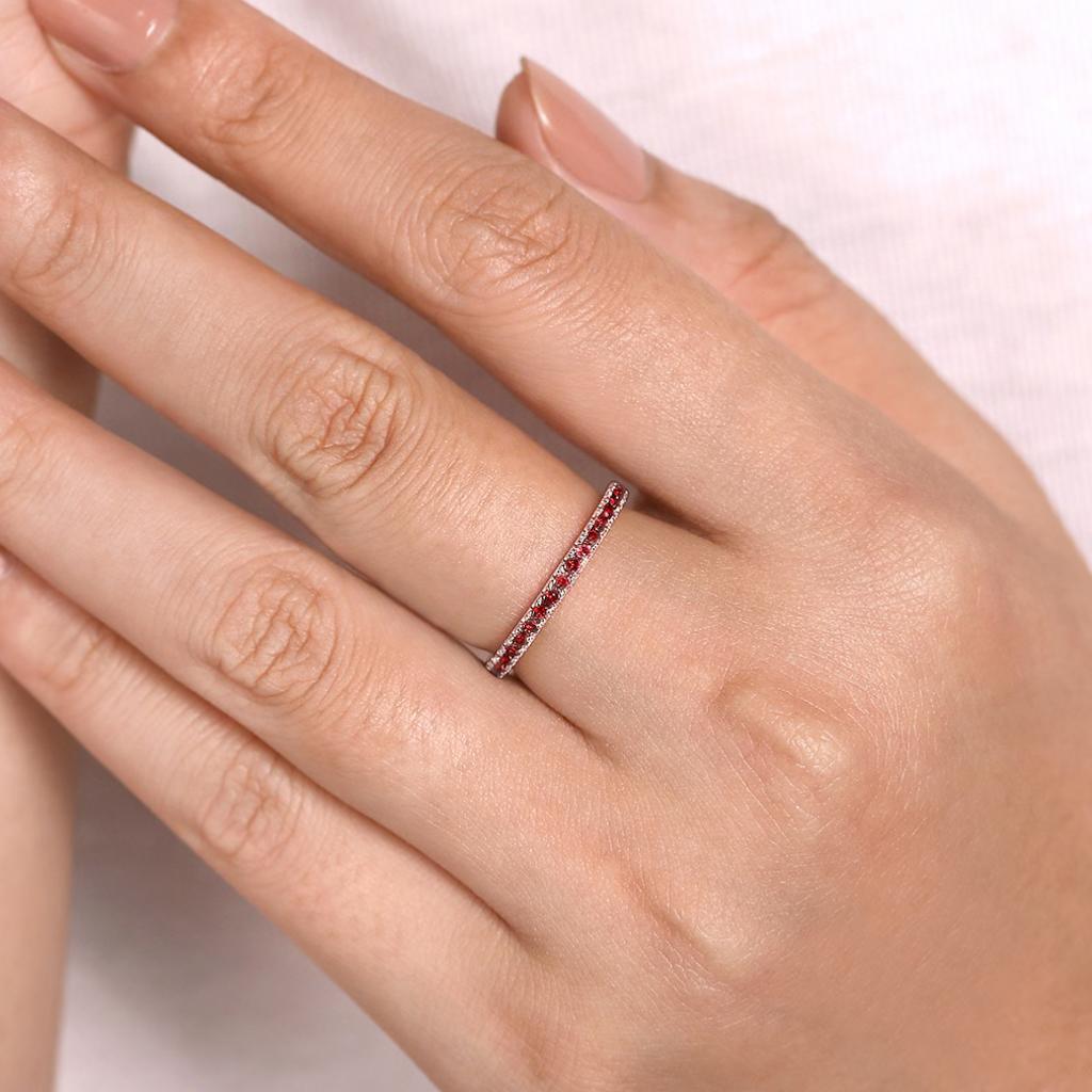 For Sale:  Garnet Stackable 2mm Band 14K Gold January Birthstone Stack Ring LR50889 5
