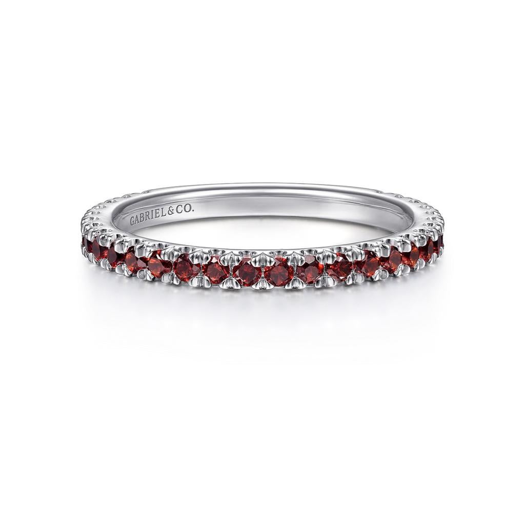 For Sale:  Garnet Stackable 2mm Band 14K Gold January Birthstone Stack Ring LR50889 6