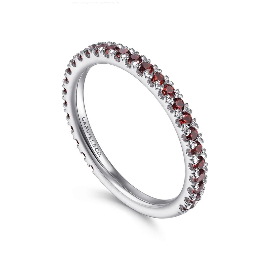 For Sale:  Garnet Stackable 2mm Band 14K Gold January Birthstone Stack Ring LR50889 7