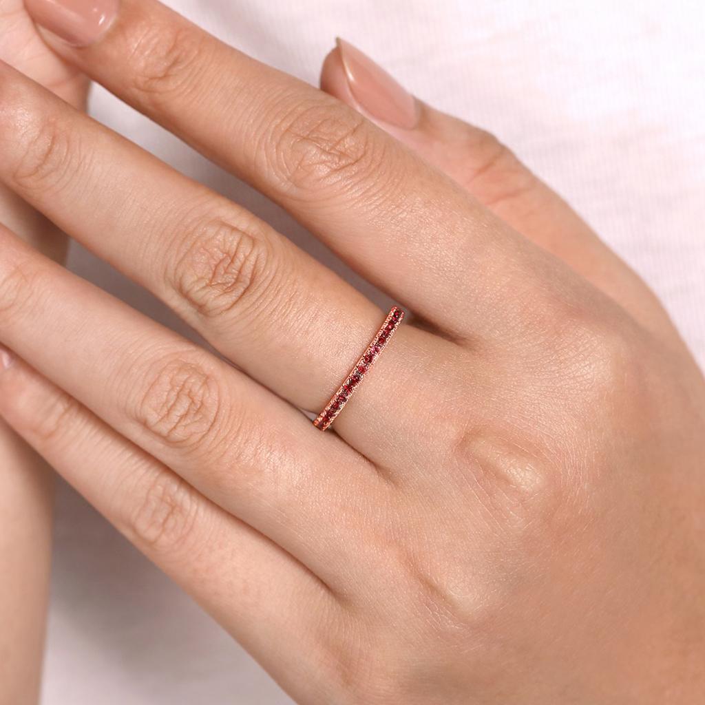 For Sale:  Garnet Stackable 2mm Band 14K Gold January Birthstone Stack Ring LR50889 8