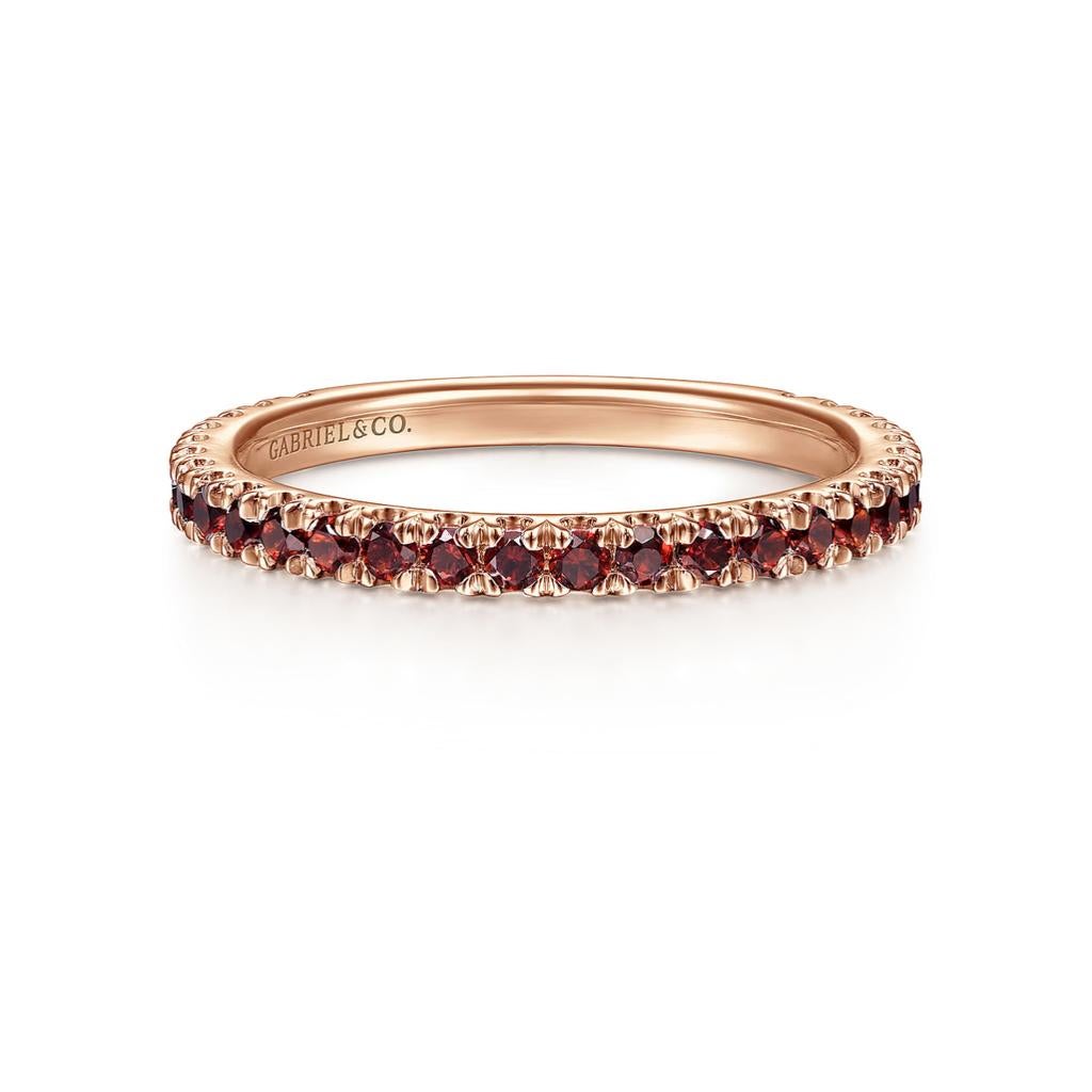 For Sale:  Garnet Stackable 2mm Band 14K Gold January Birthstone Stack Ring LR50889 9