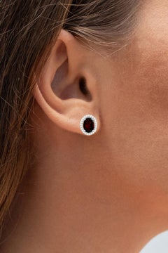 Garnet Stud Earrings With Diamonds 2.74 Carats Sterling Silver