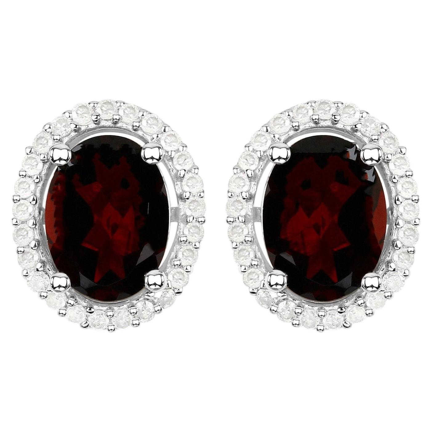 Garnet Stud Earrings With Diamonds 2.74 Carats Sterling Silver