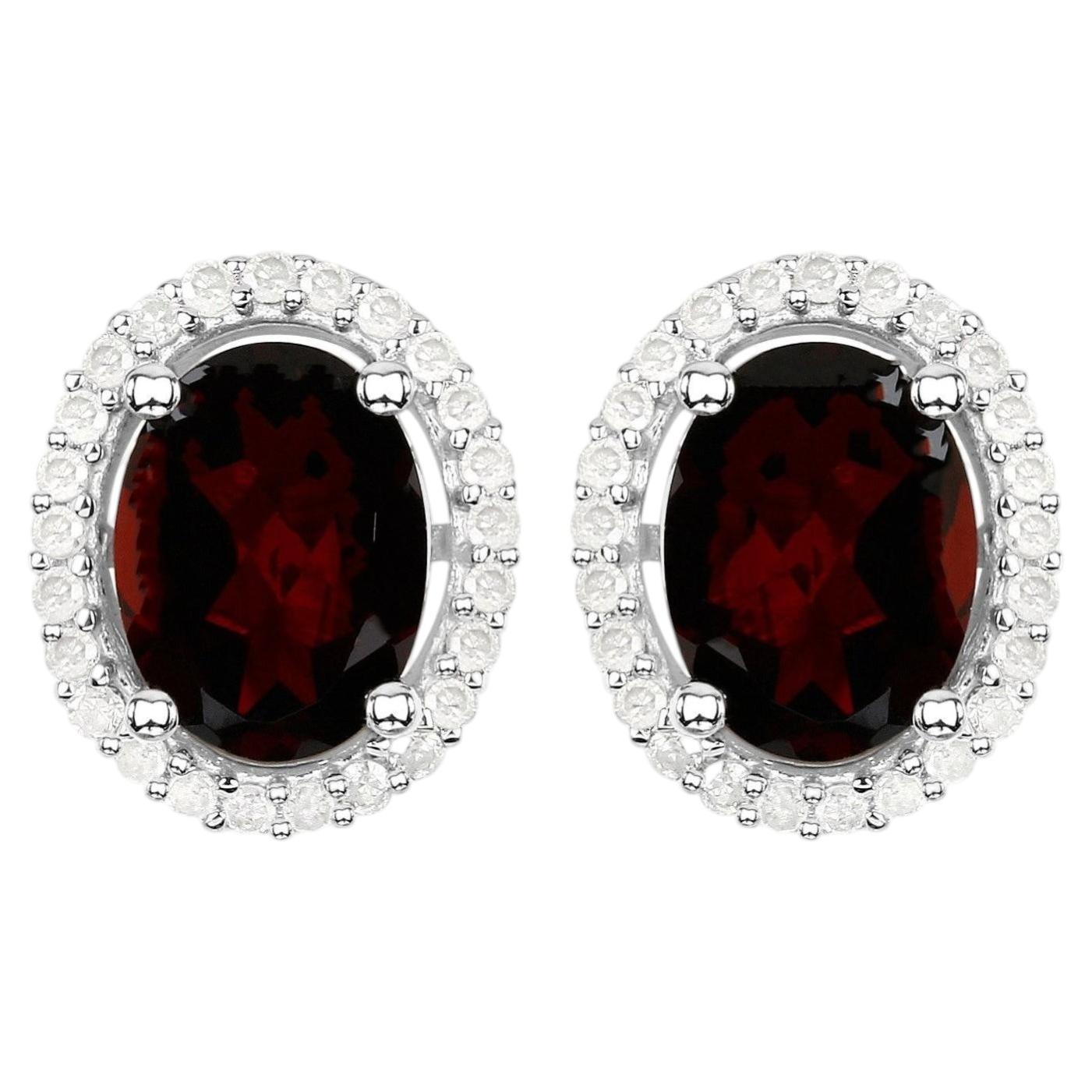 Garnet Stud Earrings With Diamonds 2.74 Carats Sterling Silver