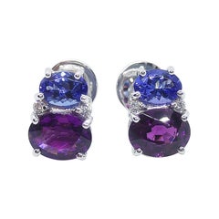 Garnet, Tanzanite with Diamond Earring Set in 18 Karat White Gold