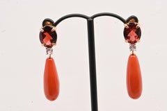 Garnet Tanzanite Yellow Gold 18 Carats Dangle Earrings