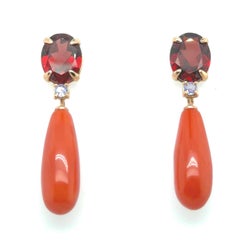 Garnet Tanzanite Yellow Gold 18 Carats Dangle Earrings