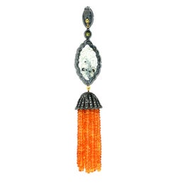 Garnet Tassel Pendant With Jade & Diamonds Made in 18k Gold & Silver
