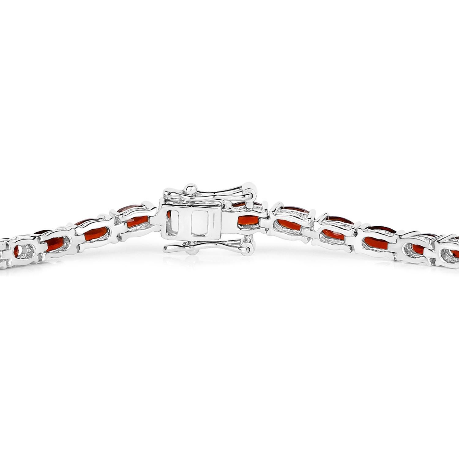 Pulsera de Tenis Granate 10 Quilates Chapada en Oro Blanco 18K Plata Corte oval en venta