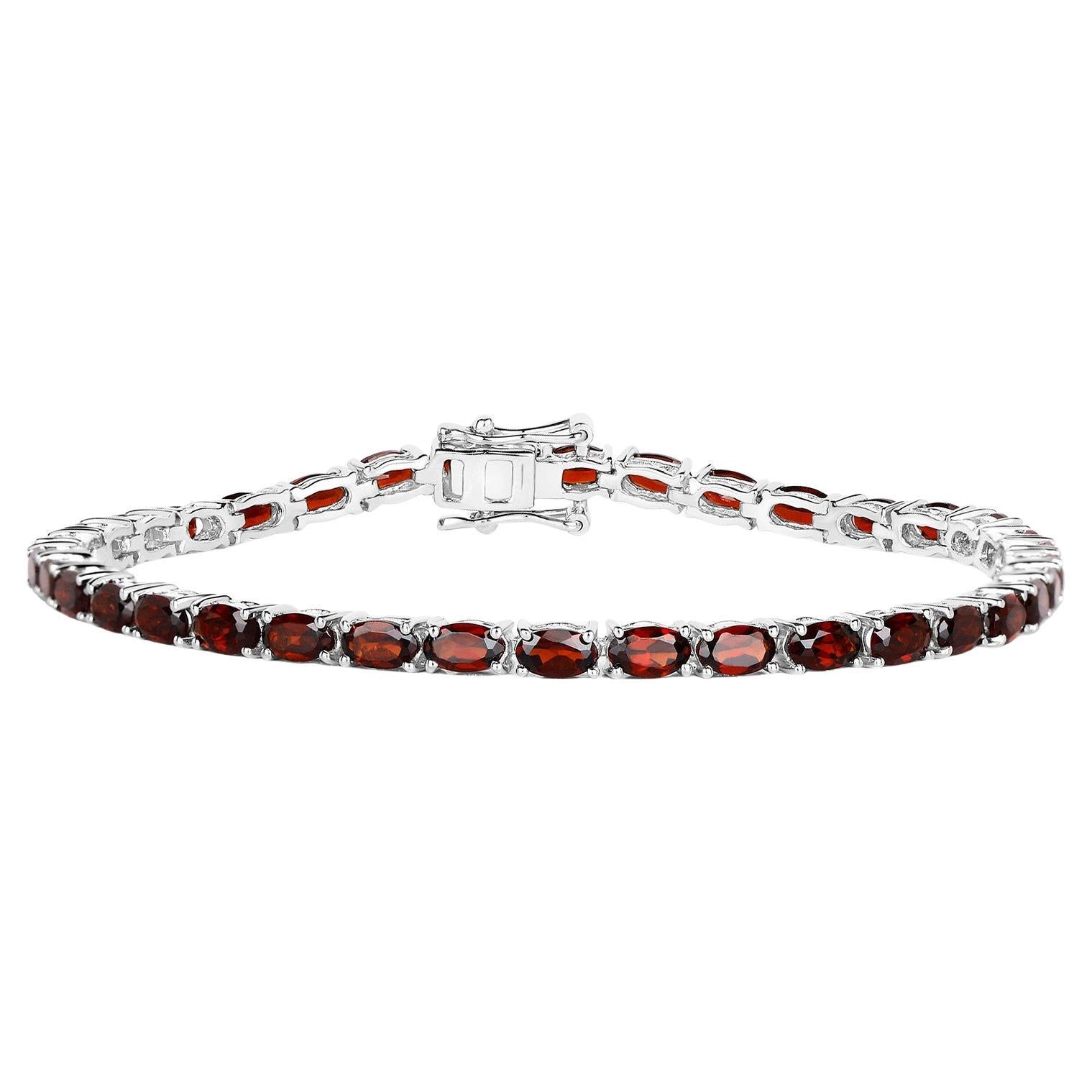 Pulsera de Tenis Granate 10 Quilates Chapada en Oro Blanco 18K Plata