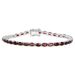 Pulsera de Tenis Granate 10 Quilates Chapada en Oro Blanco 18K Plata