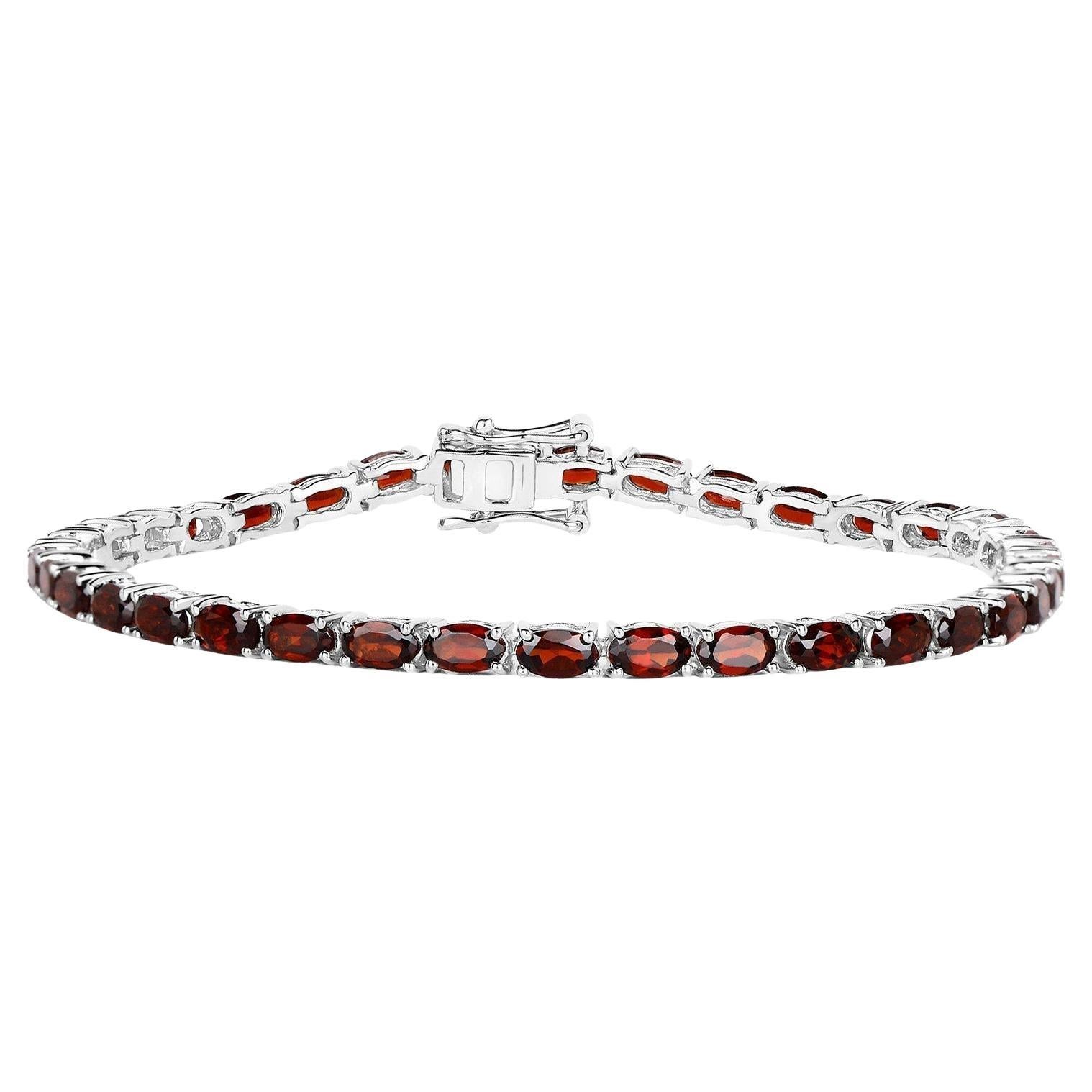 Pulsera de Tenis Granate 10 Quilates Chapada en Oro Blanco 18K Plata