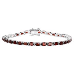 Pulsera de Tenis Granate 10 Quilates Chapada en Oro Blanco 18K Plata