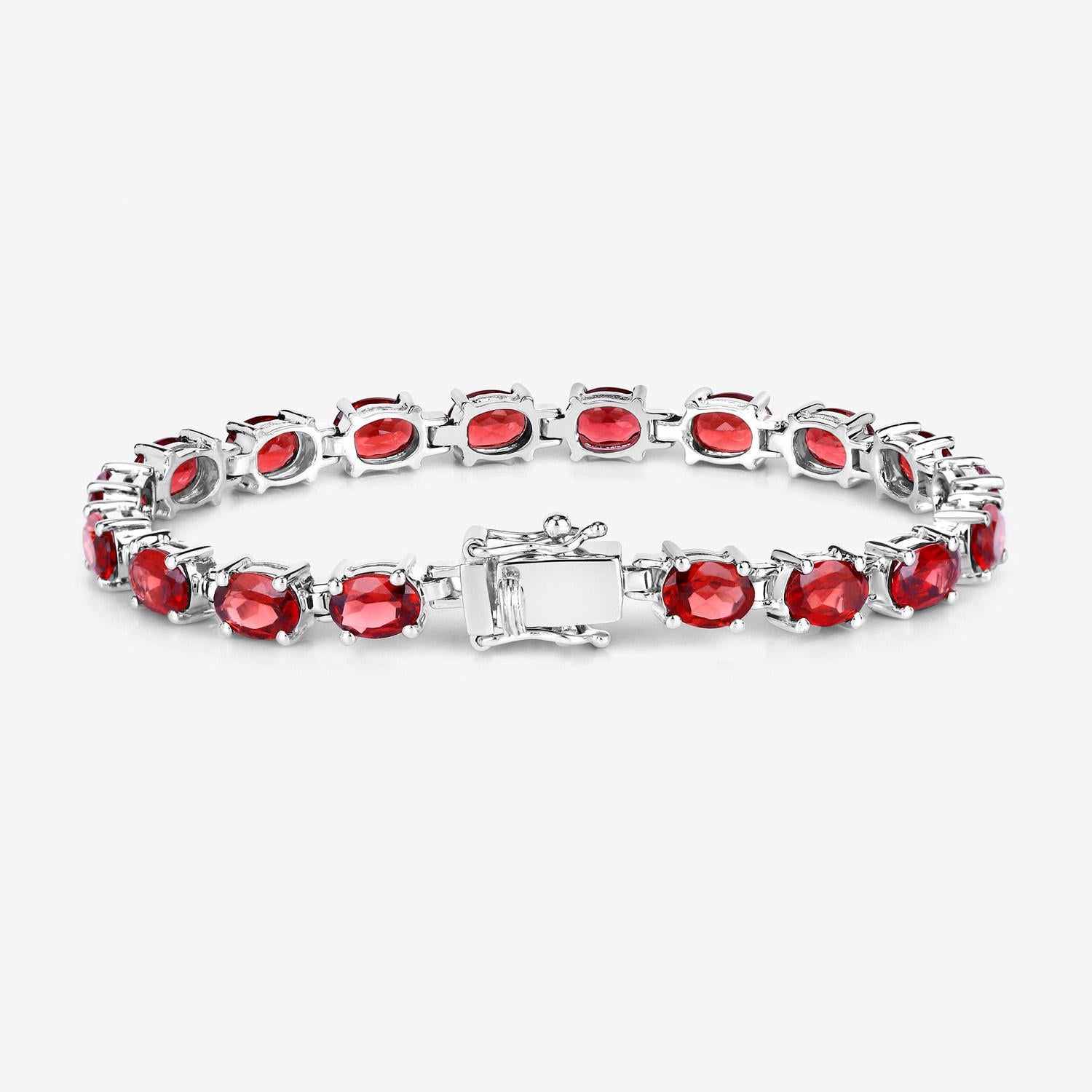 Cushion Cut Garnet Tennis Bracelet 15.2 Carats Sterling Silver For Sale