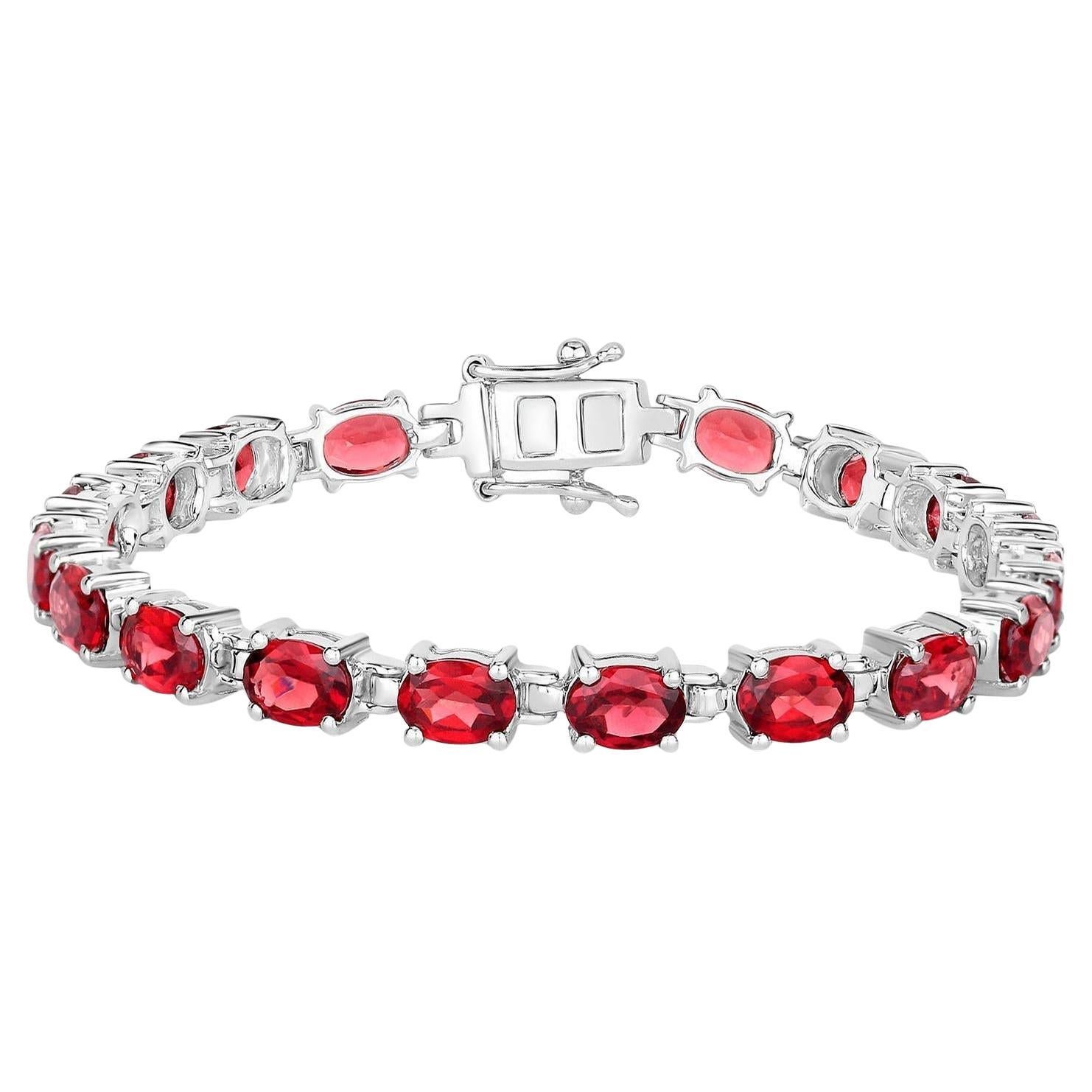 Garnet Tennis Bracelet 15.2 Carats Sterling Silver For Sale