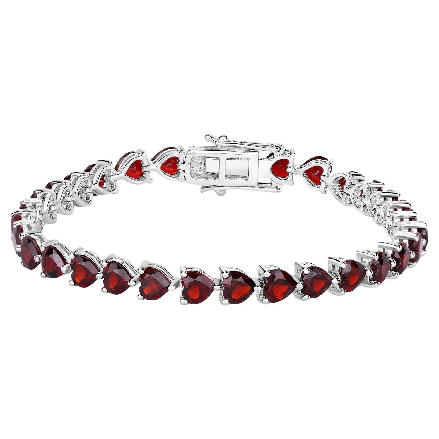 Garnet Tennis Bracelet 15.4 Carats Sterling Silver For Sale