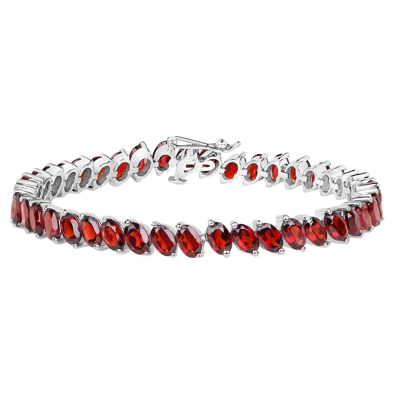 Bracciale tennis con granato 21.4 carati in argento placcato in rodio