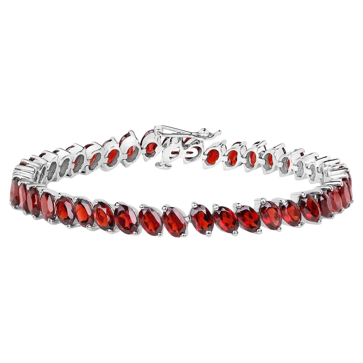 Bracciale tennis con granato 21.4 carati in argento placcato in rodio