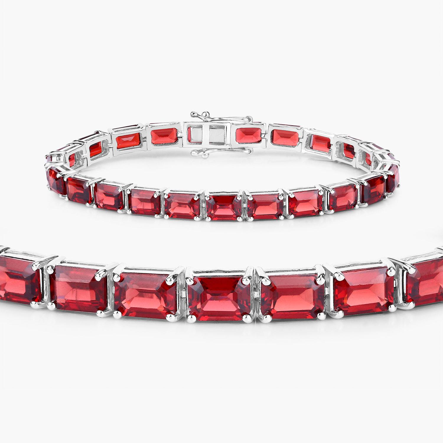 Contemporary Garnet Tennis Bracelet 27 Carats Rhodium Plated Sterling Silver For Sale