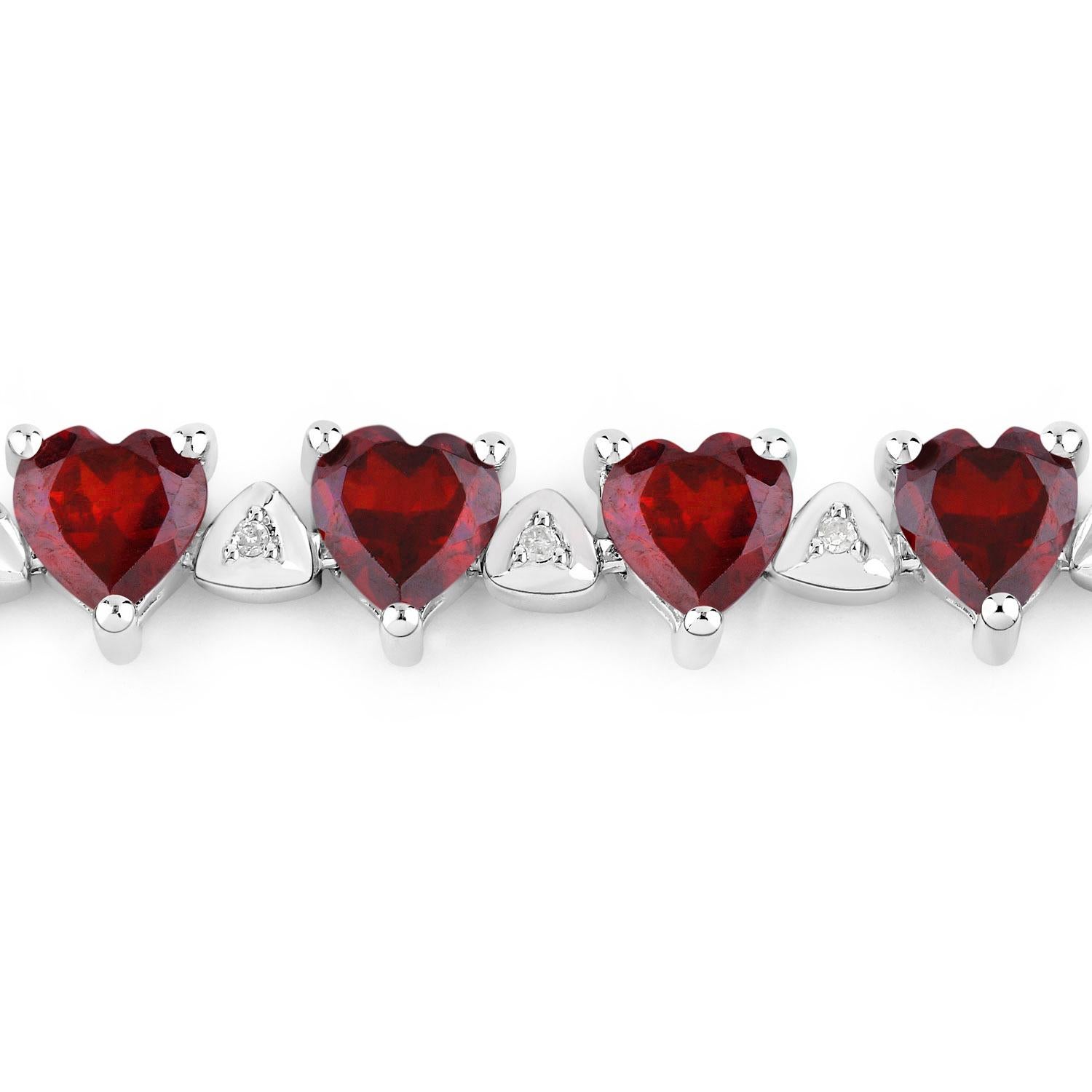 Granat Tennisarmband Diamant Links 11,6 Karat Sterling Silber (Herzschliff) im Angebot