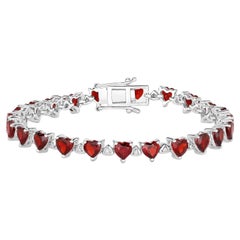 Pulsera de Tenis Granate Eslabones de Diamante 11,6 Quilates Plata de Ley