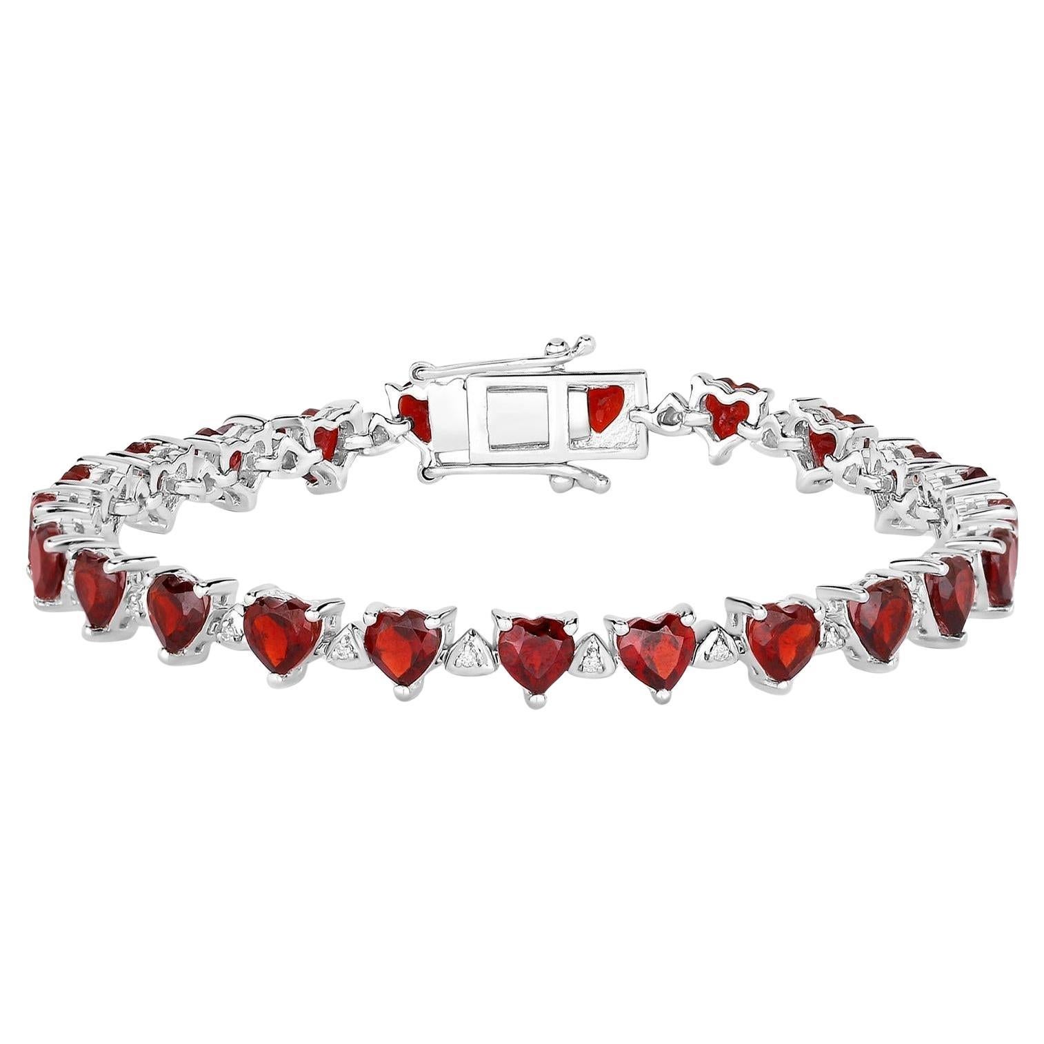 Garnet Tennis Bracelet Diamond Links 11.6 Carats Sterling Silver For Sale