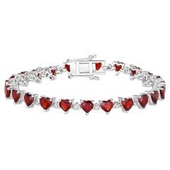 Garnet Tennis Bracelet Diamond Links 11.6 Carats Sterling Silver