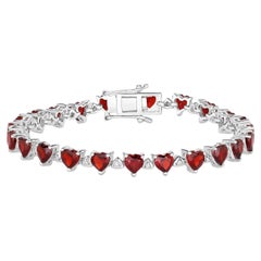 Garnet Tennis Bracelet Diamond Links 11.6 Carats Sterling Silver