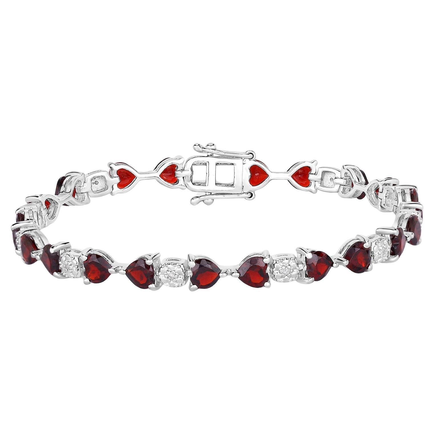 Garnet Tennis Bracelet Diamonds 11 Carats Silver