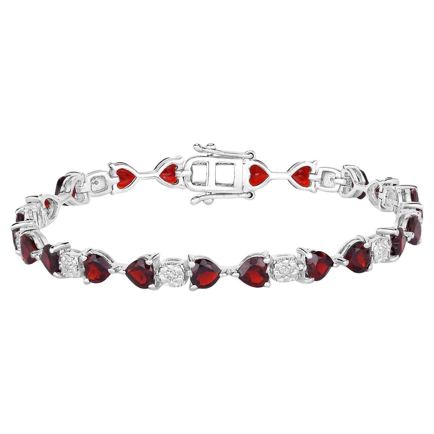Pulsera de Tenis Granate Diamantes 11 Quilates Plata
