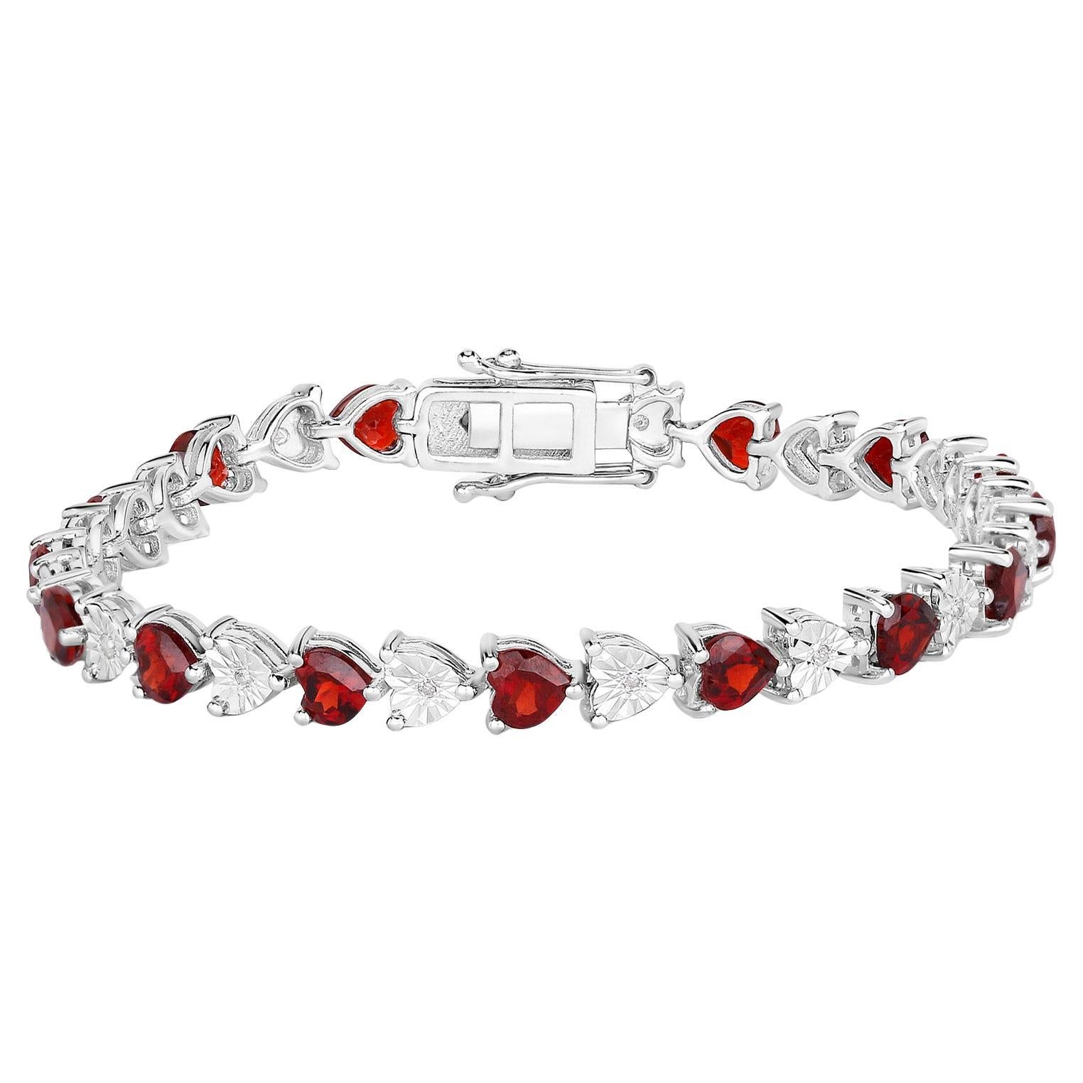 Garnet Tennis Bracelet White Diamonds 7.6 Carats Sterling Silver