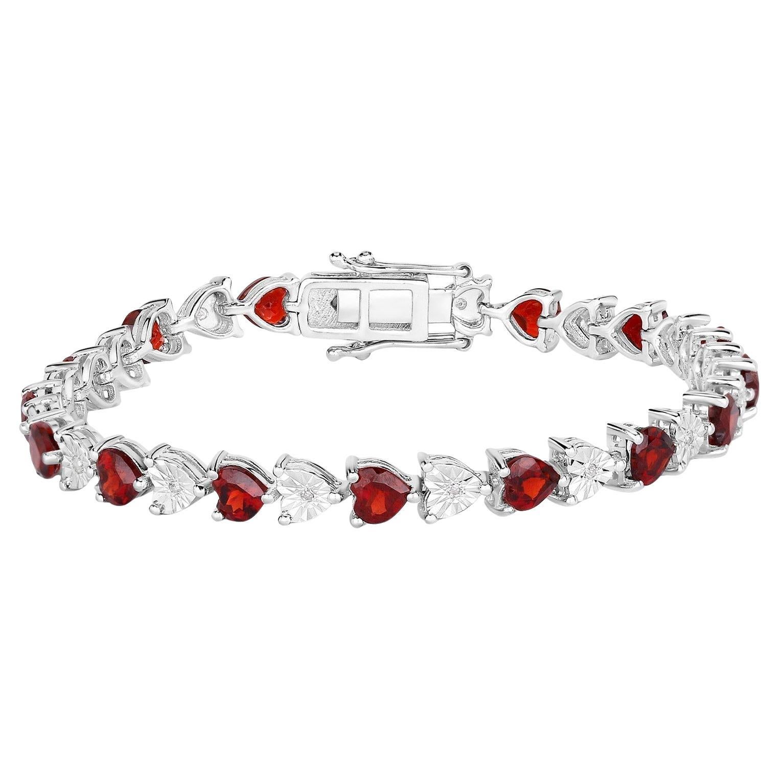 Garnet Tennis Bracelet White Diamonds 7.6 Carats Sterling Silver