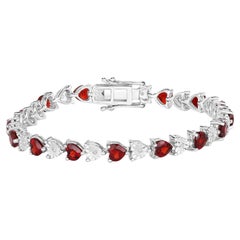 Garnet Tennis Bracelet White Diamonds 7.6 Carats Sterling Silver Garnet Tennis Bracelet White Diamonds 7.6 Carats Sterling Silver