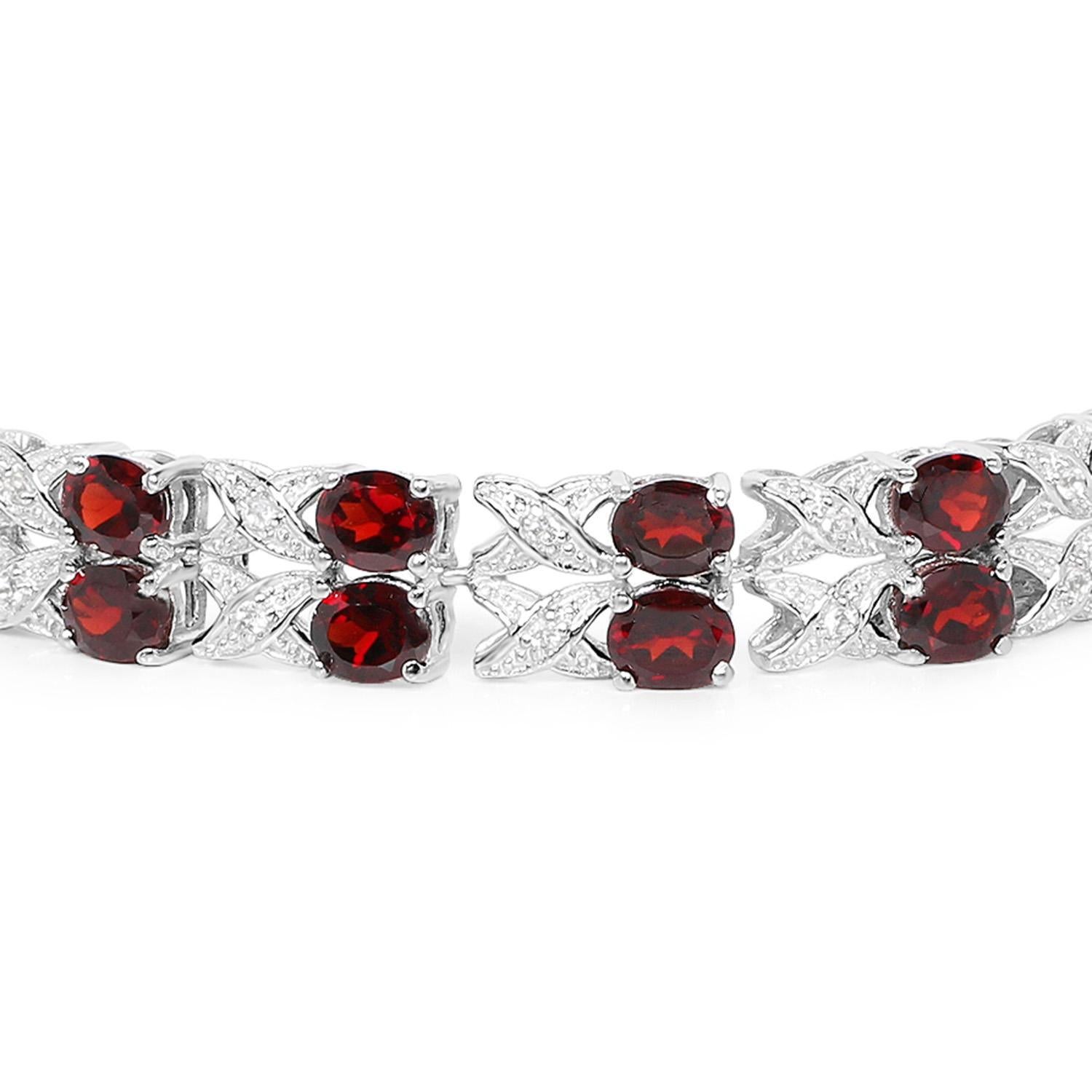 Pulsera de Tenis Granate Topacio Blanco 18,3 Quilates Plata de Ley Contemporáneo en venta