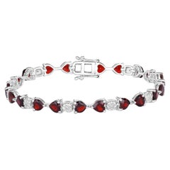 Garnet Tennis Bracelet With Diamonds 11 Carats Sterling Silver