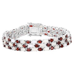 Bracelet de tennis en grenat et opale, en argent sterling 24 carats