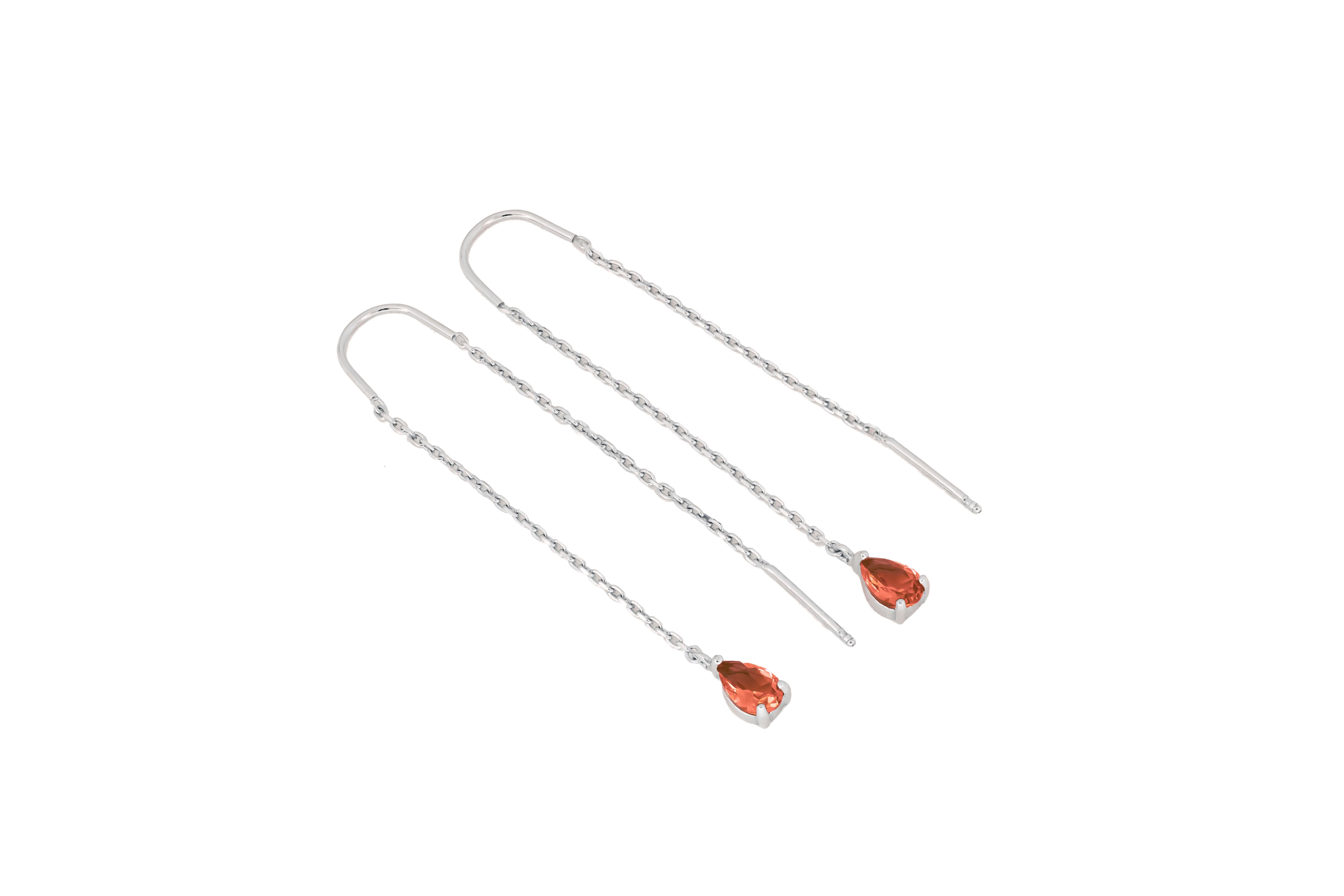 Women's Garnet Threader Earrings in 14k gold. For Sale