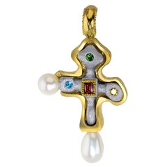 Garnet Topaz Citrine Chrome Diopside Pearl Silver Gold Platinum Cross Pendant
