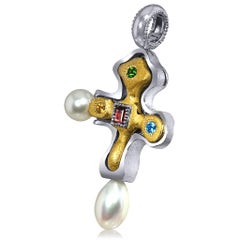 Garnet Topaz Citrine Pearl Sterling Silver Gold Platinum Cross Pendant