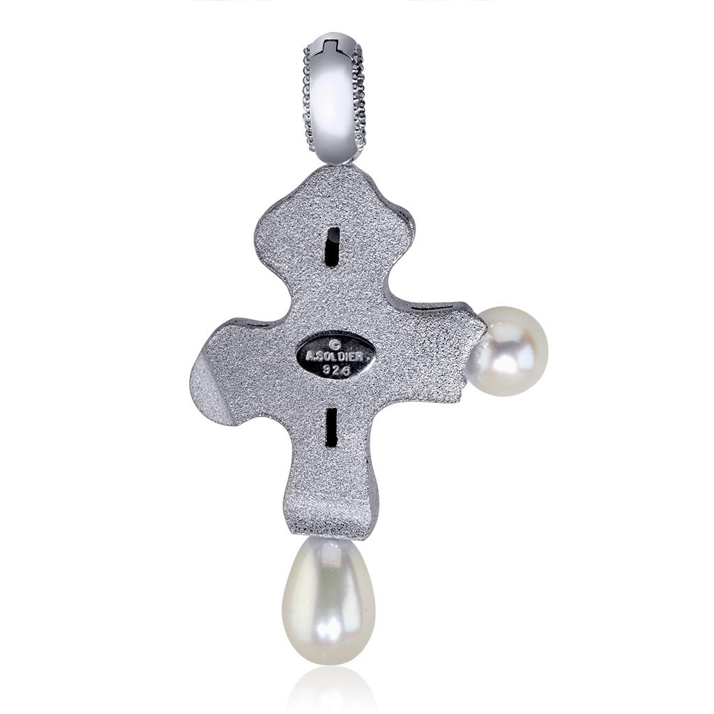 Garnet Topaz Citrine Pearl Sterling Silver Gold Platinum Cross Pendant In New Condition In New York, NY