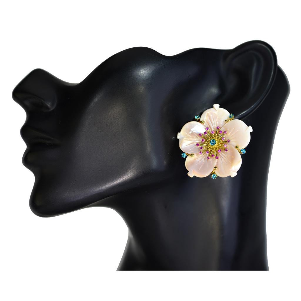 Rose Cut Garnet Topaz Mother of Pearl Gold Earrings as Seen on Gwyneth Paltrow For Sale