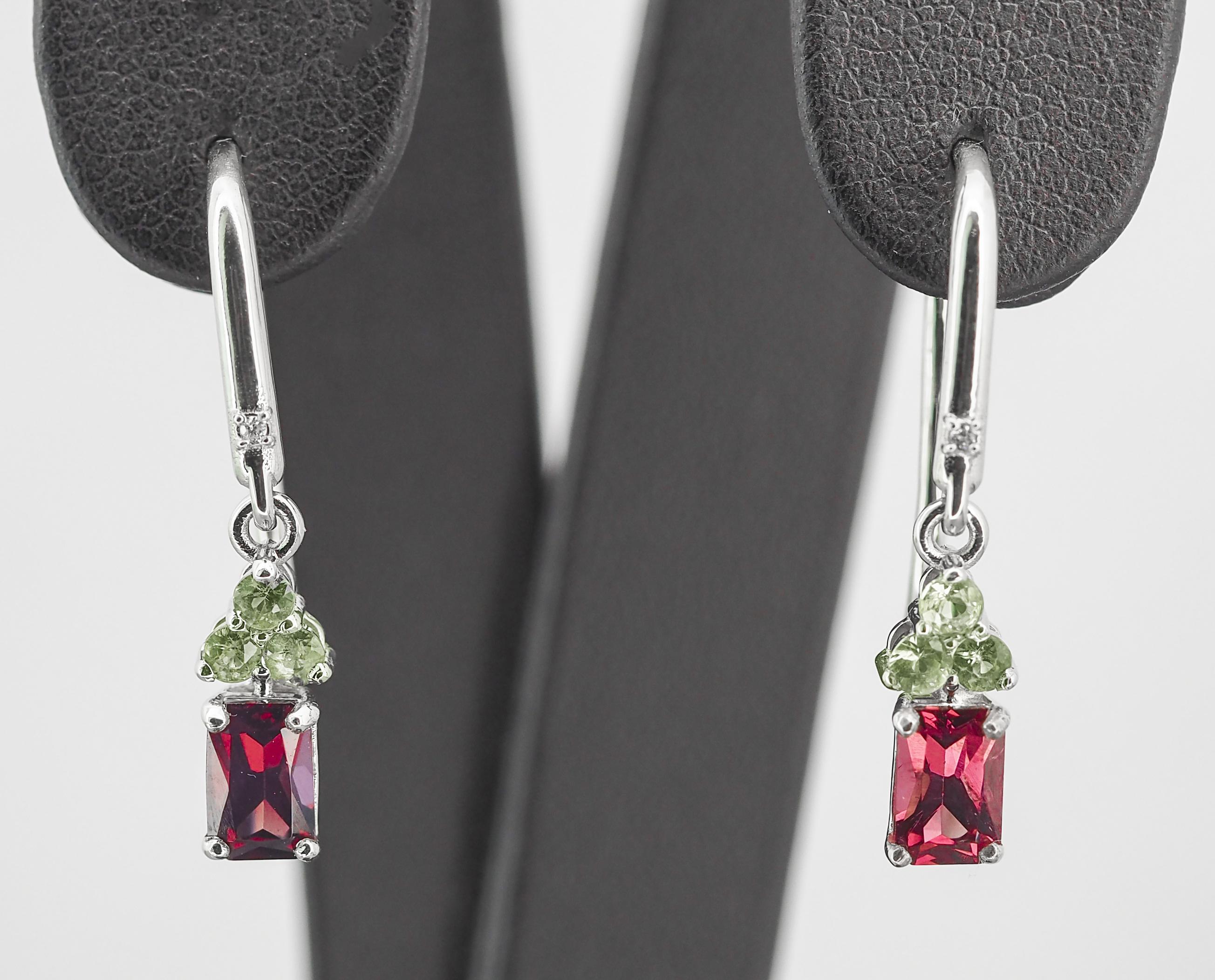 Garnet, tourmaline 14k gold earrings For Sale 1