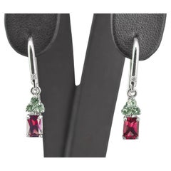 Pendientes granate, turmalina oro 14k