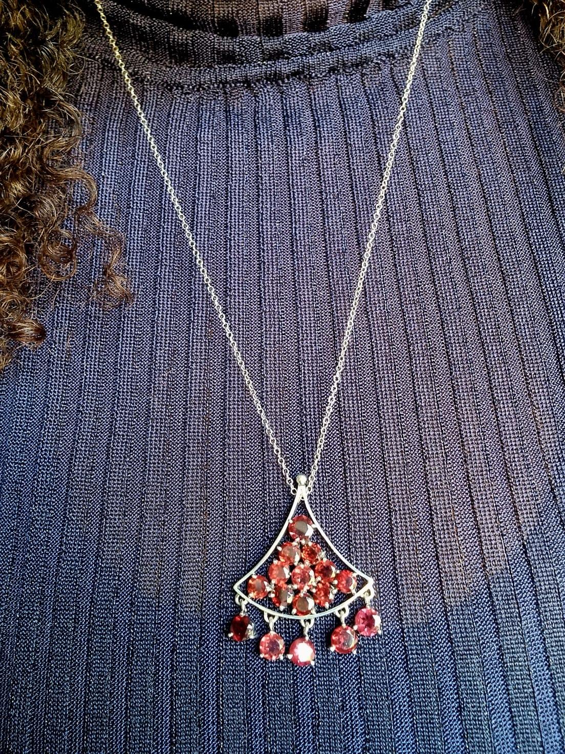 Artisan Garnet Triangular Tassel Pendant  For Sale