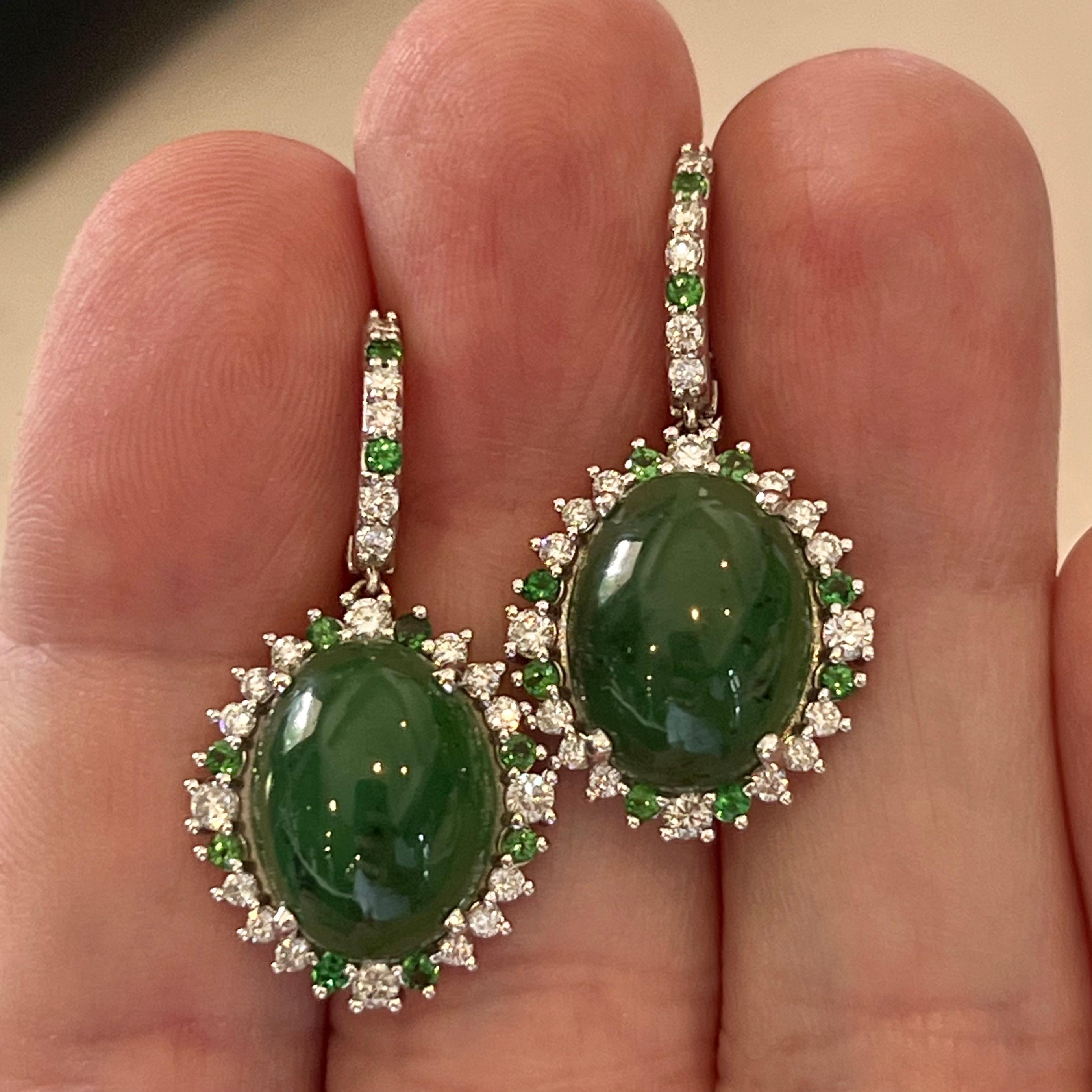 Orecchini con granato, tsavorite e diamanti 14k WG 22,44 TCW certificati in vendita 4