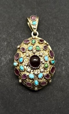 Garnet Turquoise Amethyst Locket Pendant Austro-Hungarian Renaissance Revival