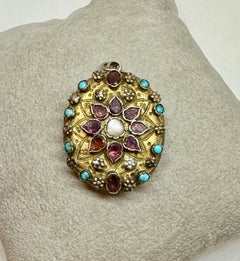 Garnet Turquoise Pearl Locket Pendant Austro-Hungarian Renaissance Revival