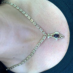 Garnet vintage fish shaped pendant necklace yellow gold